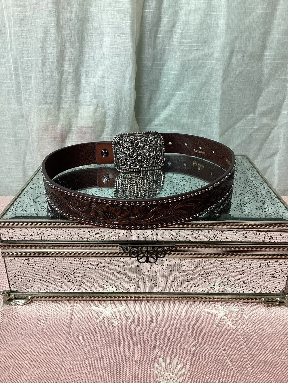 Ariat Girls Brown Floral Embossed Leather Belt; Size: 24